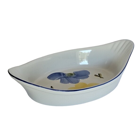 Maxam Italian Daisy Augratin Casserole Bowls 10.7" double portion Portugal set/2 - Picture 2 of 11